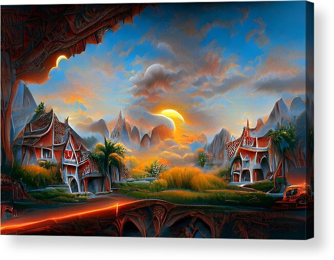 Digital Acrylic Print featuring the digital art The Sun Says Goodnight by Beverly Read