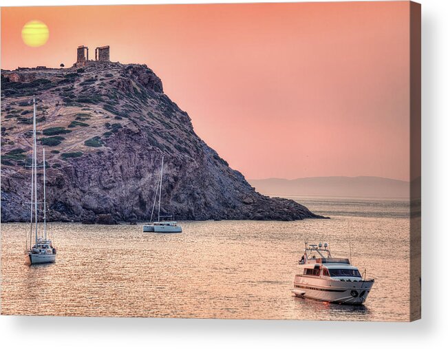 Aegean Acrylic Print featuring the photograph The sunrise in Sounio, Greece by Constantinos Iliopoulos