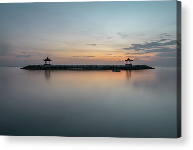 Asia Acrylic Print featuring the photograph The two gazebos just off the beach in the ocean at Karang beach, Sanur, Bali by Anges Van der Logt