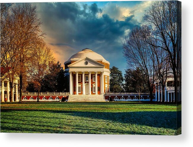 University Of Virginia Acrylic Print featuring the photograph The University Of Virginia Rotunda At Sunset by Mountain Dreams