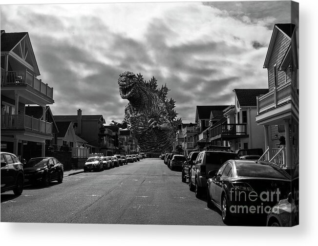 Godzilla Acrylic Print featuring the digital art There Goes The Neighborhood by Scott Evers