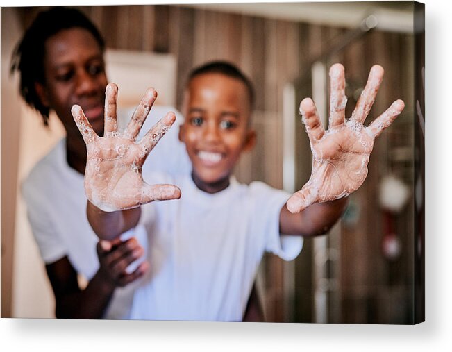 Young Men Acrylic Print featuring the photograph This is the way we clean our hands by Moyo Studio