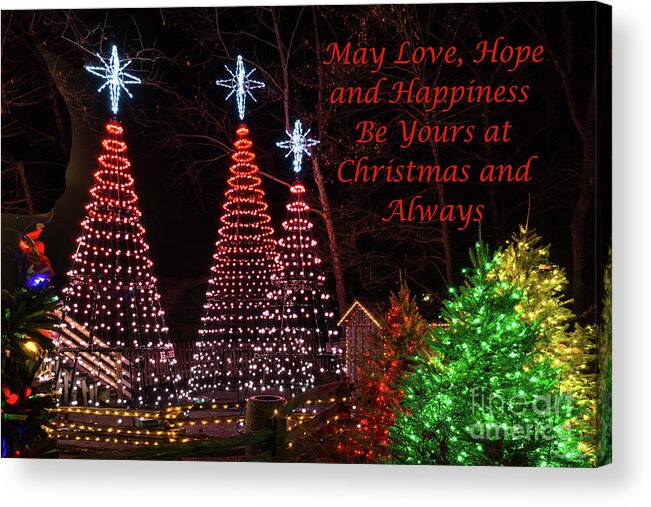Christmas Acrylic Print featuring the photograph Three Trees At Midtown Greetings by Jennifer White