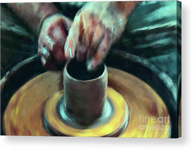 Pot Acrylic Print featuring the digital art Throwing A Pot by Lois Bryan