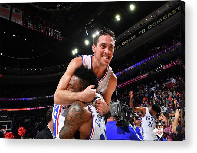 Nba Pro Basketball Acrylic Print featuring the photograph T.j. Mcconnell and Robert Covington by Jesse D. Garrabrant