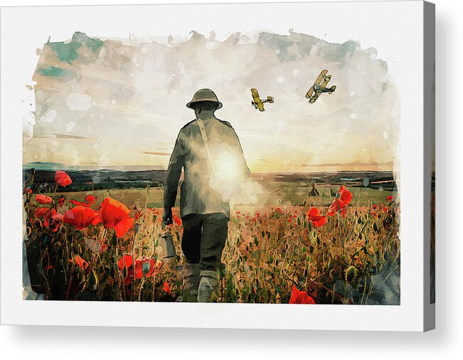 Soldier Poppies Acrylic Print featuring the digital art To End All Wars by Airpower Art