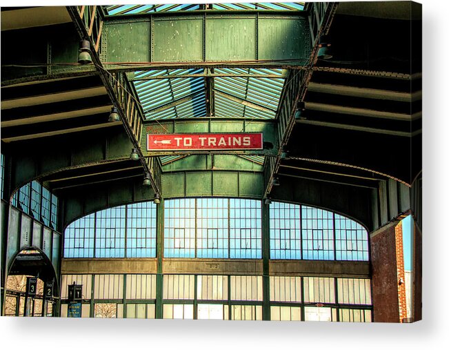 Central New Jersey Railroad Terminal Acrylic Print featuring the photograph To The Trains by Kristia Adams