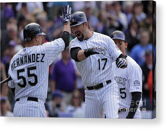 Relief Pitcher Acrylic Print featuring the photograph Todd Helton and Ramon Hernandez by Doug Pensinger
