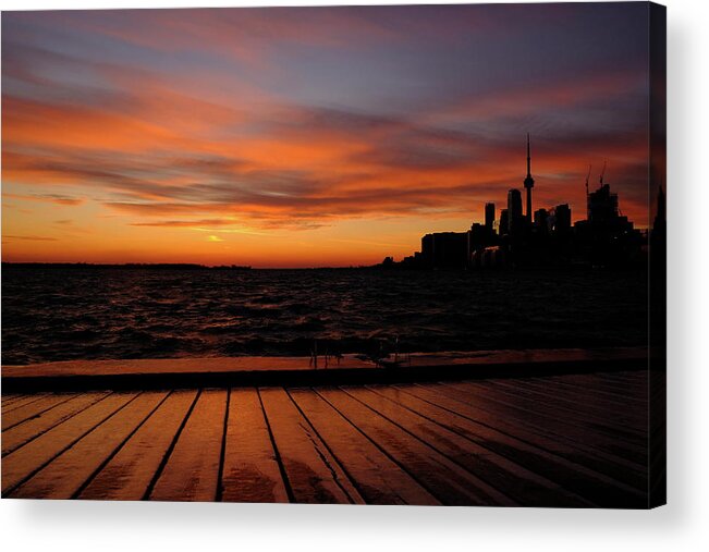 Toronto Acrylic Print featuring the photograph Toronto Sunset With Boardwalk by Kreddible Trout