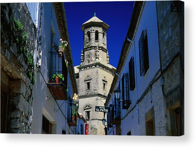 Nameplate Acrylic Print featuring the photograph Tower of the Antigua Universidad (Old University). by David C Tomlinson