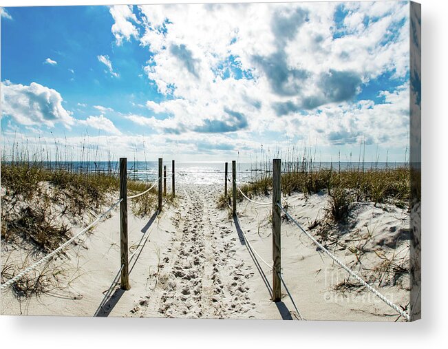Footprints Acrylic Print featuring the photograph Trail of Footprints to the Beach by Beachtown Views