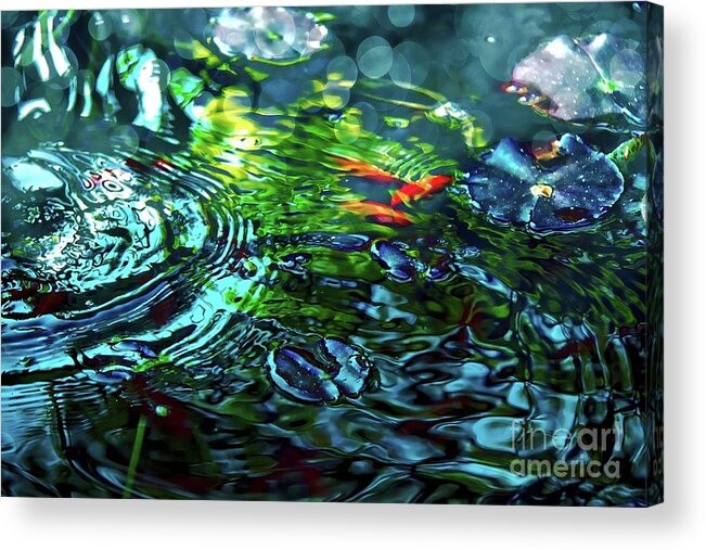 Pond Acrylic Print featuring the mixed media Tranquil water ripples by Jolanta Anna Karolska