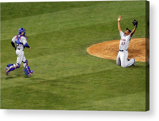 People Acrylic Print featuring the photograph Travis D'arnaud and Jeurys Familia by Jon Durr