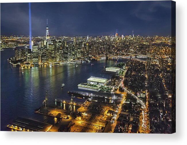 911 Memorial Acrylic Print featuring the photograph Tribute In Lights 911 in NYC by Susan Candelario