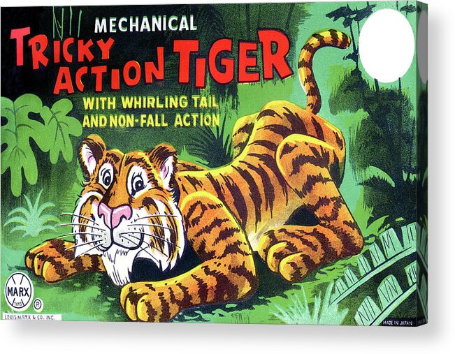 Vintage Toy Posters Acrylic Print featuring the drawing Tricky Action Tiger by Vintage Toy Posters