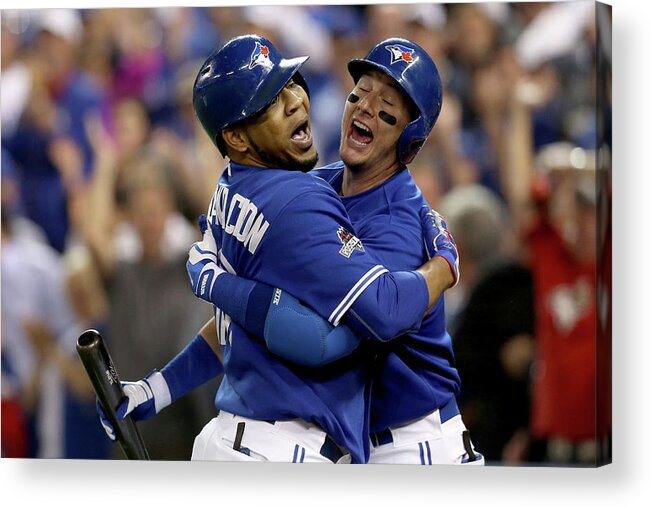 People Acrylic Print featuring the photograph Troy Tulowitzki and Edwin Encarnacion by Vaughn Ridley
