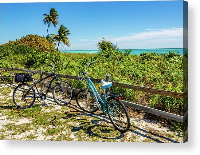 Active Acrylic Print featuring the photograph Two Bikes - Bahia Honda State Park - Florida by Sandra Foyt