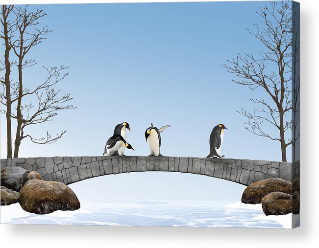 Penguins Acrylic Print featuring the digital art Under the ice by Moira Risen