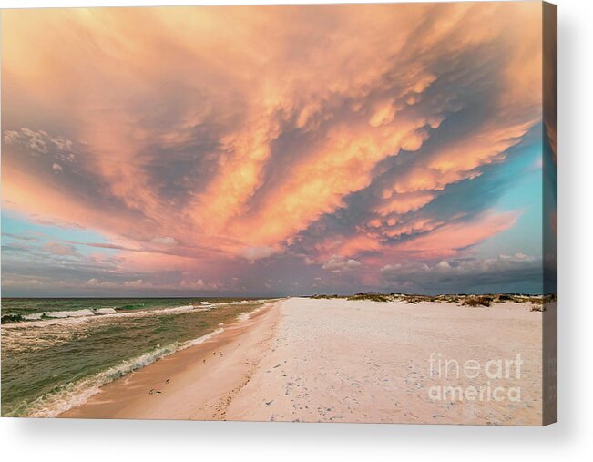Unique Acrylic Print featuring the photograph Unique Sunset Skies on the Beach by Beachtown Views