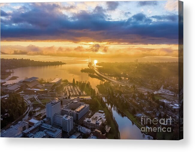 University Of Washington Acrylic Print featuring the photograph University of Washington Sunrise by Mike Reid