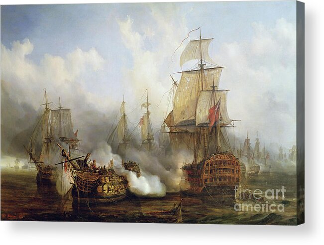 The Acrylic Print featuring the painting Unknown title Sea Battle by Auguste Etienne Francois Mayer