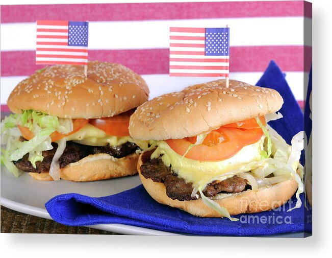 Fourth Of July Acrylic Print featuring the photograph USA Fourth of July Hamburgers by Milleflore Images