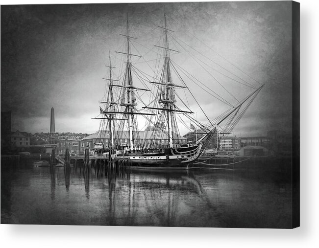 Boston Acrylic Print featuring the photograph USS Constitution Boston Black and White by Carol Japp