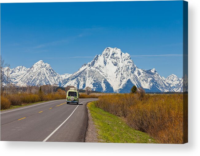 Camping Acrylic Print featuring the photograph Van on Highway, Grand Teton National Park by Amit Basu Photography