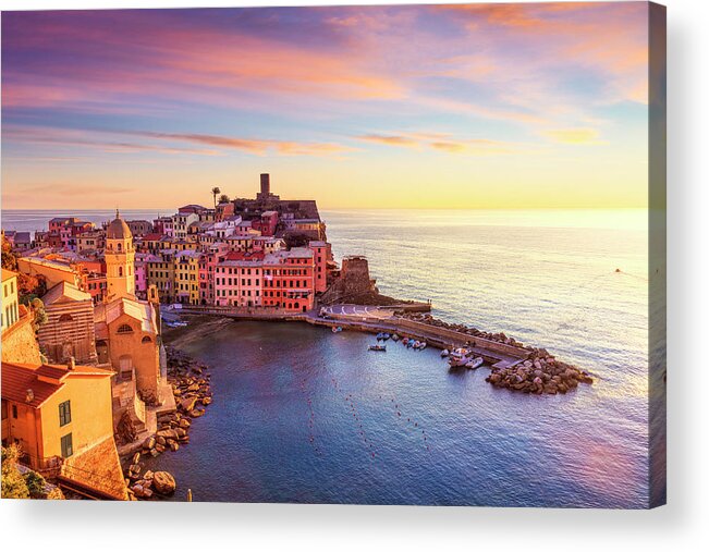 Vernazza Acrylic Print featuring the photograph Vernazza at Sunset. Cinque Terre by Stefano Orazzini