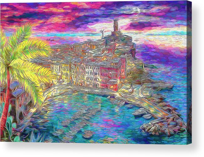 Paint Acrylic Print featuring the painting Vernazza - magic sunset by Nenad Vasic
