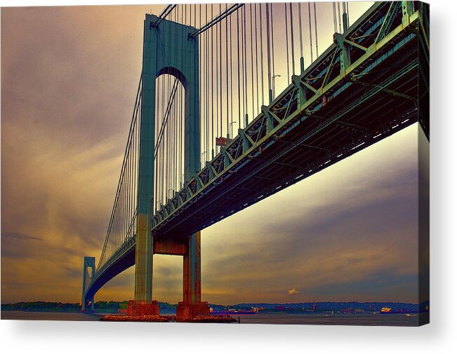 Brooklyn Acrylic Print featuring the photograph Verrazano Bridge - NYC by Louis Dallara