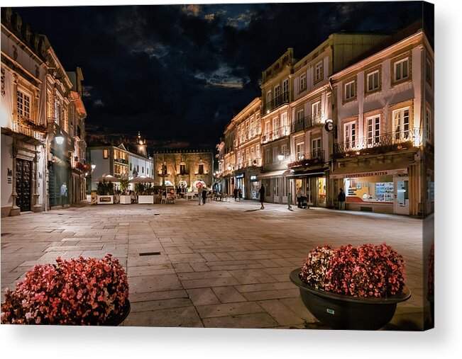 Night Acrylic Print featuring the photograph Viana do Castelo praca da Republica by Micah Offman