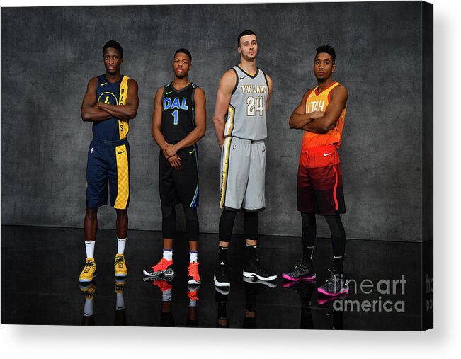 Nba Pro Basketball Acrylic Print featuring the photograph Victor Oladipo, Larry Nance, and Donovan Mitchell by Jesse D. Garrabrant