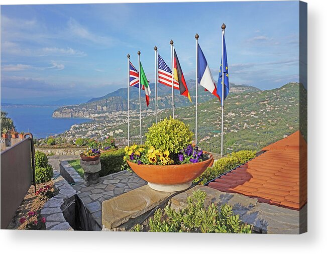 Sorrento Acrylic Print featuring the photograph View of Sorrento With Flags by Yvonne Jasinski