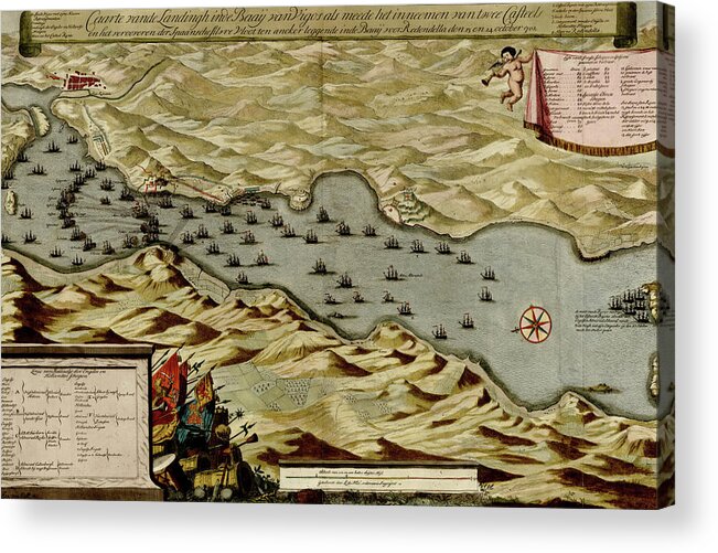 Maps Acrylic Print featuring the drawing Vigos Spain 1700 Battle of Vigo Bay by Vintage Maps