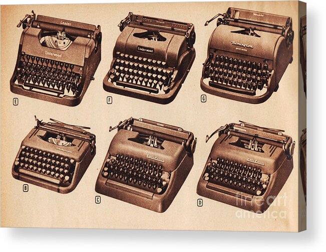 Retro Acrylic Print featuring the digital art Vintage Catalog Typewriter by Sally Edelstein