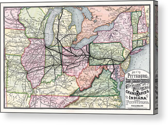 Railroad Acrylic Print featuring the photograph Vintage Railroad Map 1874 Pittsburgh and Beyond by Carol Japp