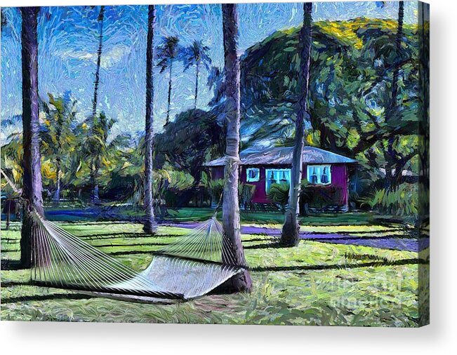 Hammock Acrylic Print featuring the painting Waimea Plantation Cottages 11 by Eva Lechner