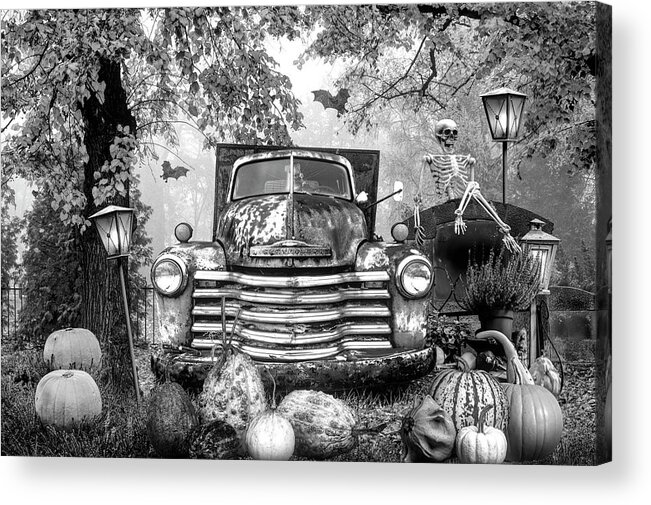 Black Acrylic Print featuring the photograph Waiting for Halloween Black and White by Debra and Dave Vanderlaan