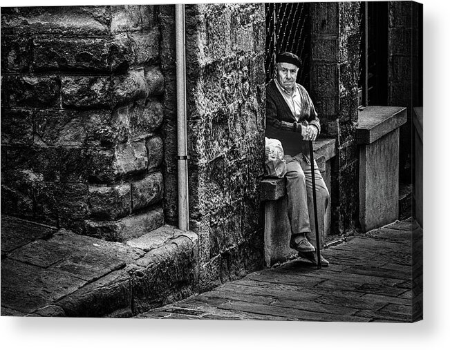 B&w Acrylic Print featuring the photograph Waiting In Cortona by Mike Schaffner