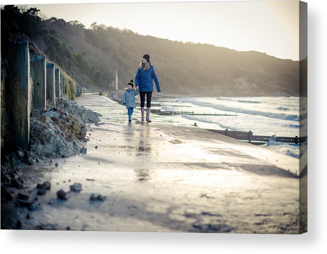 Unknown Gender Acrylic Print featuring the photograph Walking with mum at Totland bay by s0ulsurfing - Jason Swain