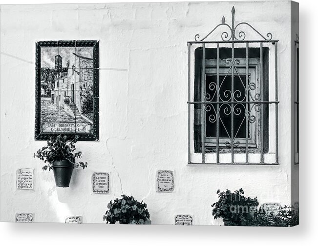 Wall Plaques On A Wall Acrylic Print featuring the photograph Wall Plaques on a wall, in Torremolinos Spain by Pics By Tony