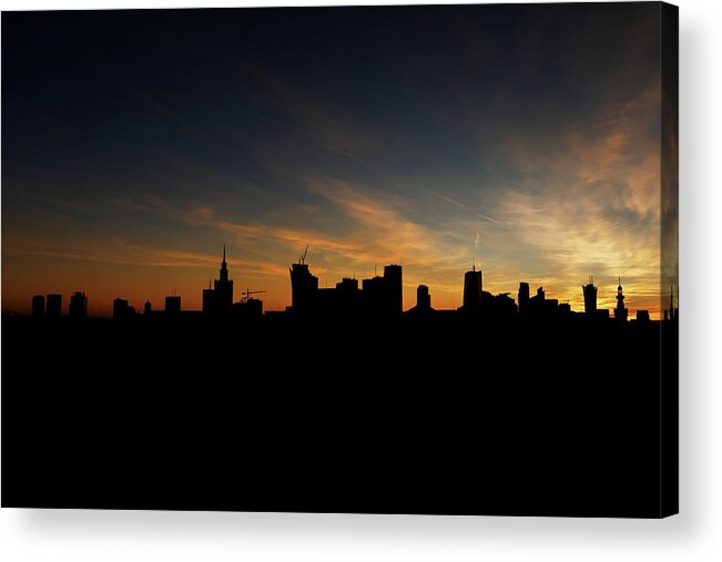 Warsaw Acrylic Print featuring the photograph Warsaw Skyline Silhouette At Sunset by Artur Bogacki