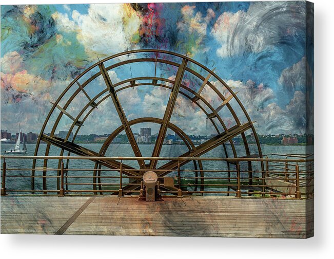Hudson River Acrylic Print featuring the photograph Water Wheel at Pier 66 by Cate Franklyn