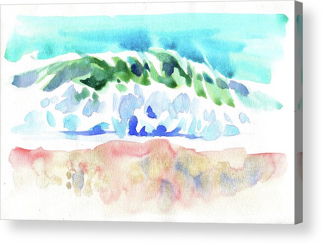 Watercolor Acrylic Print featuring the digital art Watercolor Wave On Sea Painting by Sambel Pedes