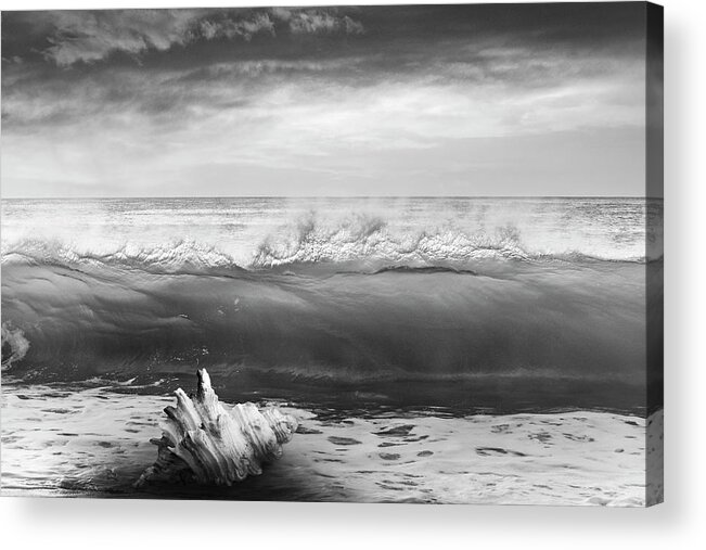 Clouds Acrylic Print featuring the photograph Waves and Shells III Black and White by Debra and Dave Vanderlaan