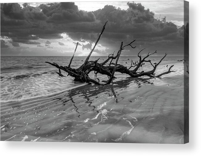 Black Acrylic Print featuring the photograph Waves at Sunrise Jekyll Island Black and White by Debra and Dave Vanderlaan