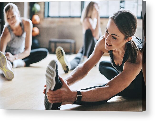 Beautiful Woman Acrylic Print featuring the photograph We have to limber up before a workout by Gradyreese