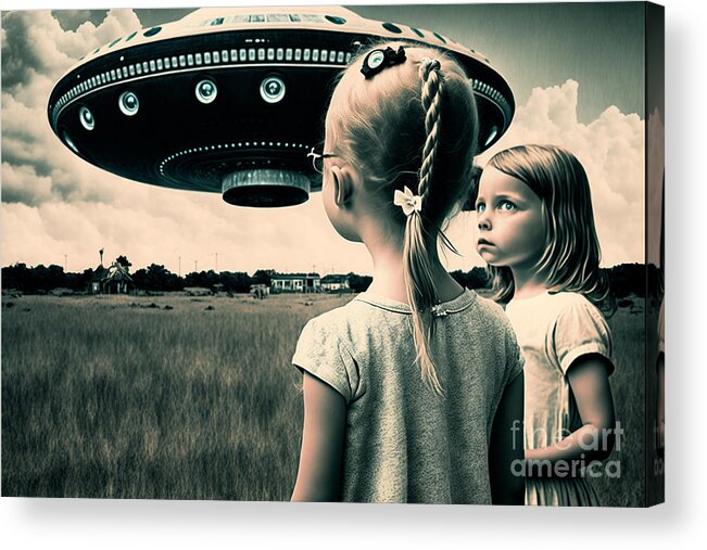 Ufo Acrylic Print featuring the digital art We Really Should Go Now by Jay Schankman