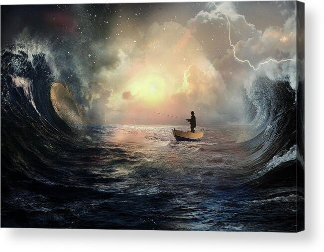 Boat Acrylic Print featuring the digital art Weathering the Storms by Jorge Figueiredo